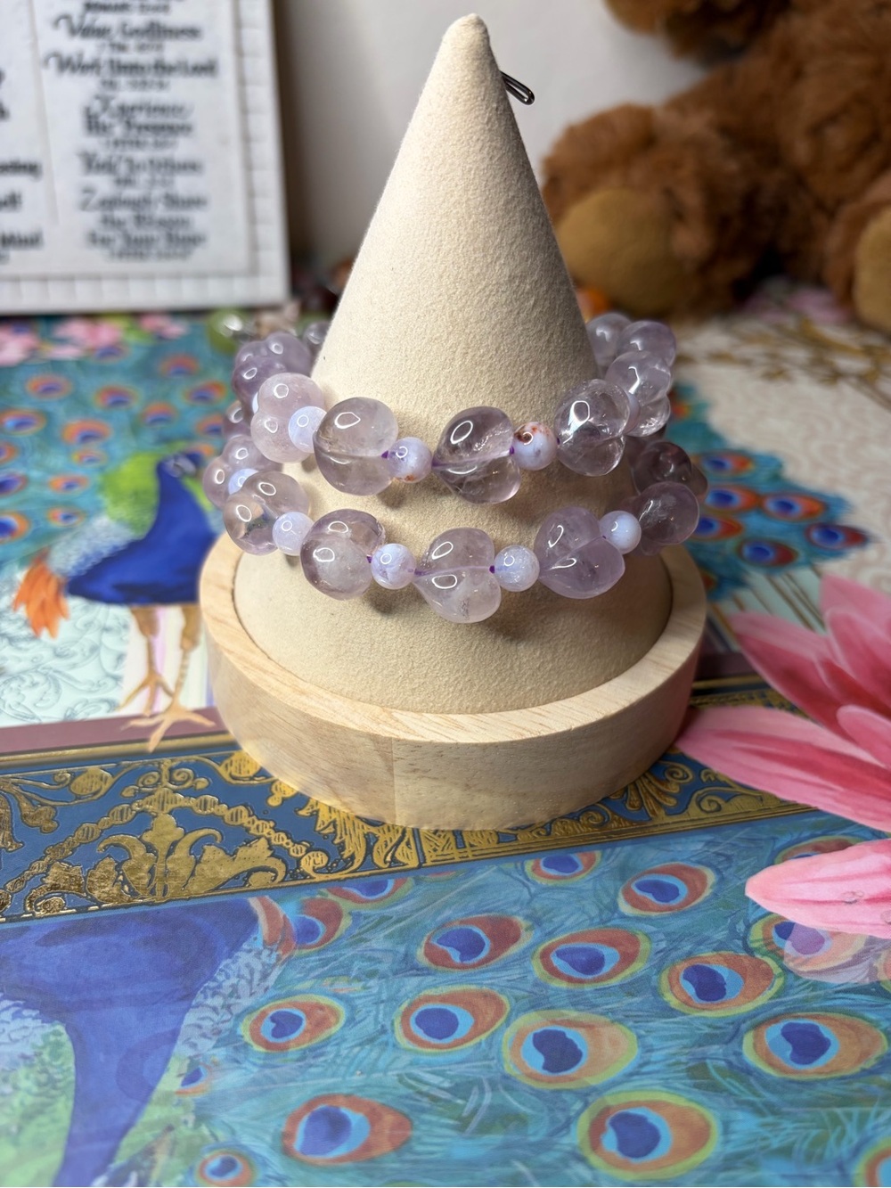 Natural Amethyst Heart Stretch Bracelet 
Handmade • 8” or 9”